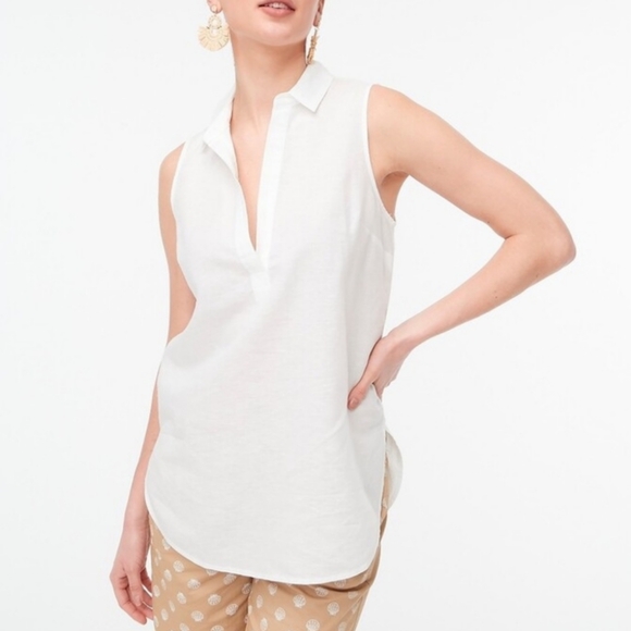 J. Crew Linen Cotton Sleeveless Popover Tunic Women's M Green Minimalist Beach - Picture 2 of 11